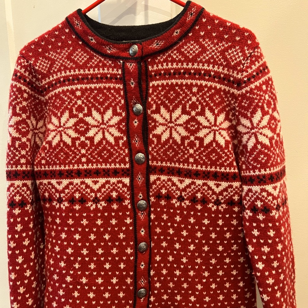 LL BEAN lambswool cardigan with silver LLBean buttons.   Size S-Reg